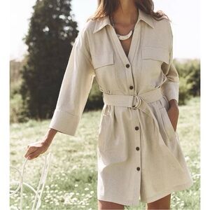 Zara Beige Linen Belted Mini Dress